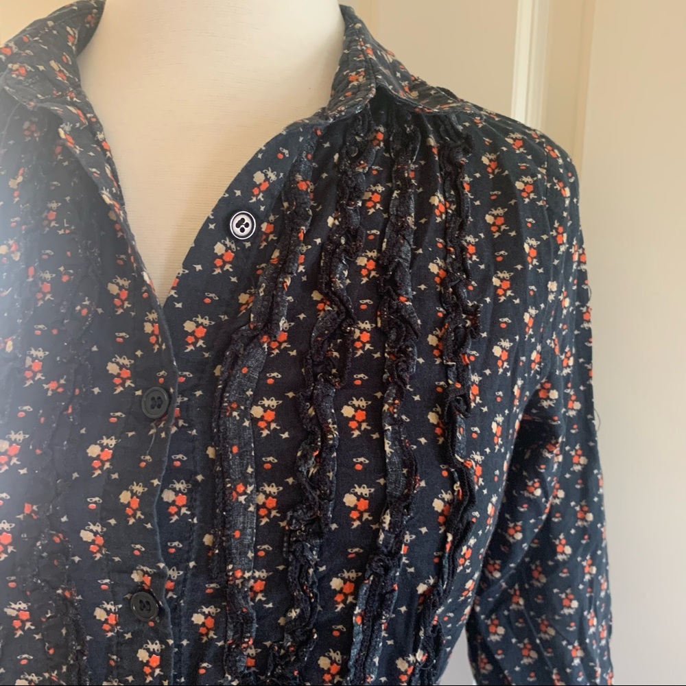 100% Cotton Small Black Floral Button Down
